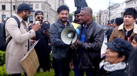 sri lankan community protest at parliment square london as anger  over the social deprivation grows