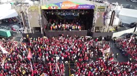 Drone footage of anti-Bolsonaro protest at Charles Miller Square in São Paulo, Brazil