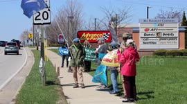 Small group of people were protesting in Racine Wisconsin against the war in Ukraine.