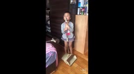 No need luxury microphone,dustpan is enough with this 3 year old girl..
