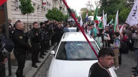 Ultranationalists attempt to remove Ukrainian flag from building during rally in Sofia