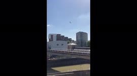 Goodyear Blimp flying over Depftford, London