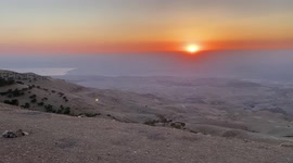 Amazing sunset filmed from Mount Nebo, famous biblical place where Moses saw a Holy Land. Jordanie