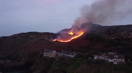 Howth head gorse fire on the evening of 21 March 2022 in Dublin, Ireland.