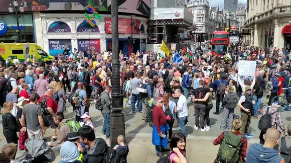 London's Piccadilly Circus packed as Worldwide Freedom Rally takes place