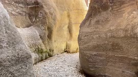 Walking through the Canyon in Jordanie which goes till the beautiful oasis with palmes and flowers.