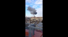 Cloud of smoke fills Lviv, Ukraine skies following rocket strike