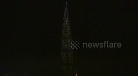 Lakhta tower lit up for the 319th birthday of St.Petersburg city, Russia