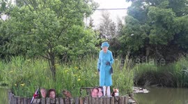 Pranksters put royal family display on island in village pond near Brighton, UK