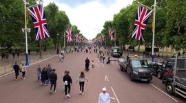 A walk down the Mall which is lined with the Union Flags leading to Buckingham Palace ahead of the Queen's Platinum Jubilee