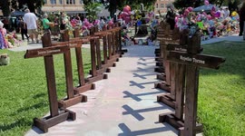 Memorial crossses for the victims in the Uvalde mass shootings.