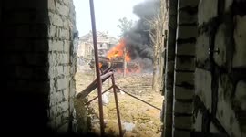 Fiery scenes of rubble spotted in destroyed Ukrainian city of Rubizhne