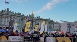 Start of white night cycle race La Strada in St Petersburg, Russia