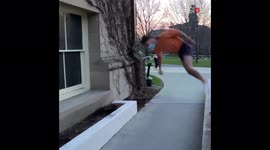 'Freerunning devotee tests his 'precision game' by attempting a flip to a windowsill! '