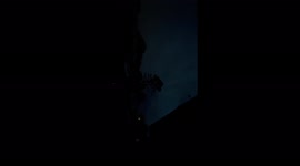 Slow motion lightning with a raven flying into it and showing itself in the spotlight