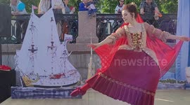 Historical dance of Peter I's era during the celebration of Russian imperator's 350th anniversary in St Petersburg, Russia