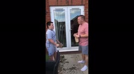rock paper scissors with water and tortillas between dad and son