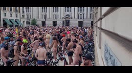 over a 1000 Annual naked bike riders get ready to disembark from Waterloo