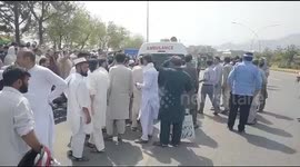 Government workers protest in front of parliament demanding rise in pay scale in Islamabad, Pakistan