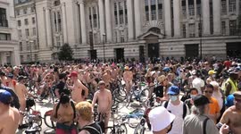 Over 1000 Worldwide naked bike riders congregate neart Waterloo Station and make their way to Central London