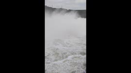 Vietnam's largest hydroelectricity discharges to water, creating huge columns of water that attract many people to watch