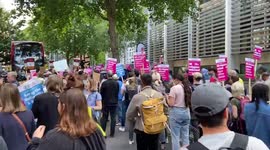 Thousands of people gather outside the Home Office in protest against refugee deportations to Rwanda