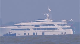 Stunning super-yacht with helicopter seen off the Kent coast, UK