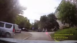 The scooter crashed into the car and flew over the hood of the car