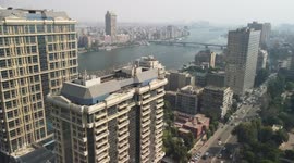 Flying past four season hotel Cairo , overlooking the river Nile bridge