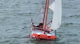 Daredevil dad takes to the water is his ONE-METRE-long boat to sail across the Atlantic