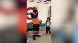 Train-obsessed toddler has day made after getting to make announcements on London Underground platform