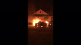 Random person parks car across from my house and it burst into flames then man jumps out of burning car.