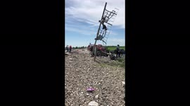 View from the crash site around the Amtrak Southwest Chief derailment on June 27th, 2022 showing part of the wreckage of the truck