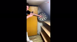 'Tipsy guy can't help but SCREAM after getting stabbed in the finger by a pointy dart'