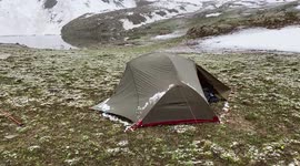 Ice storm in mid of June at the Boz Uchuk lake (3400m) in Kirghizistan