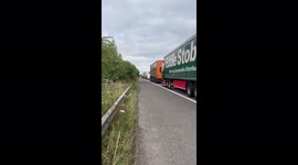Traffic at a standstill on the M4 during a protest at the price of petrol