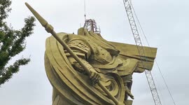 Footage Of The World Largest Guan Gong Statue Moving In Jingzhou, China