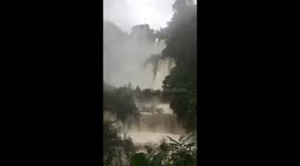 Teelorzu waterfall when a lot of water in Umphang rain forest of Thailand country.