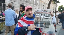 Protestors Outside Of Downing Street Shout As They Vent Their Fury At Boris Johnson Who Has Resigned But Remains In Downing Street