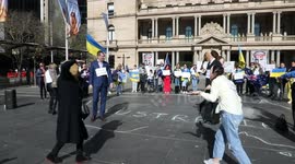 Ukrainians hold expel Russian diplomats zombie flash mob in Sydney, Australia