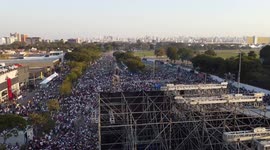 Aerial footage of March for Jesus in São Paulo, Brazil