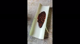 The preparation of the coconut candy placed in the banana's pseudostem