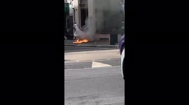 Londoners flee Mayfair business as fire shoots from pavement