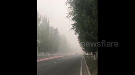 Taraz, Kazakhstan is fogged with sulfur trioxide from Mineral fertilizers factory