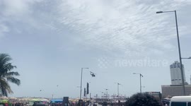 Air Force helicopters with weapons in their hands are constantly moving over the fighting ground in Colombo galle face