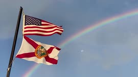 Rainbow, Moon & American Flag Appear in the Same Shot in Delray Beach, Florida