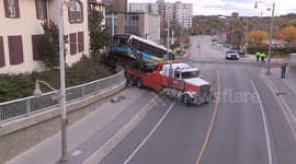 Public transit but accident and crash in city street
