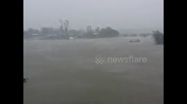 Typhoon Koppu (Lando) - Rescue Boat on rice field  Poblacion, Alaminos City, Pangasinan, Philippines