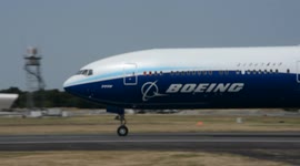 Boeing 777-9 demonstrator take off and near vertical climb