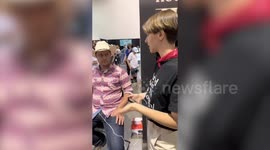 Cowboy left writhing in pain when trying period pain simulator while woman has no reaction